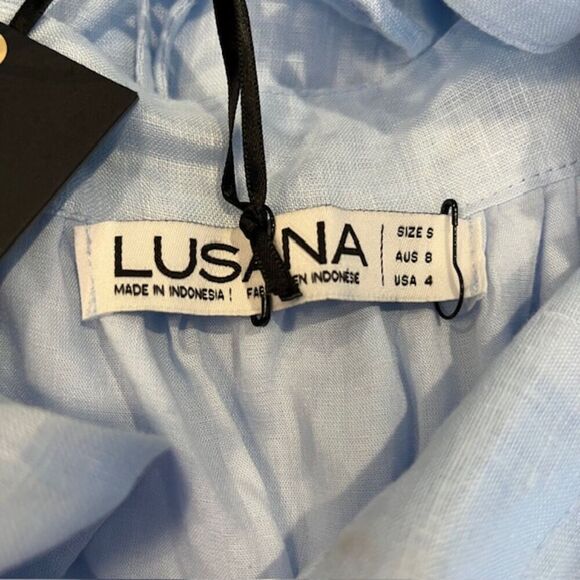 NWT LUSANA Linen Coco Lace Back Tiered Midi Sky Blue Lined Size 4 - Picture 7 of 13
